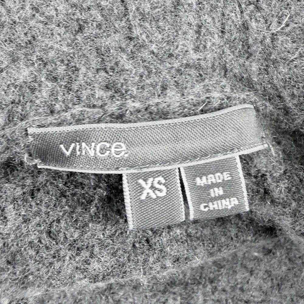 VINCE Cashmere Wool Blend Cardigan Leather Trim Open Front‎ XS Dark Gray Lux